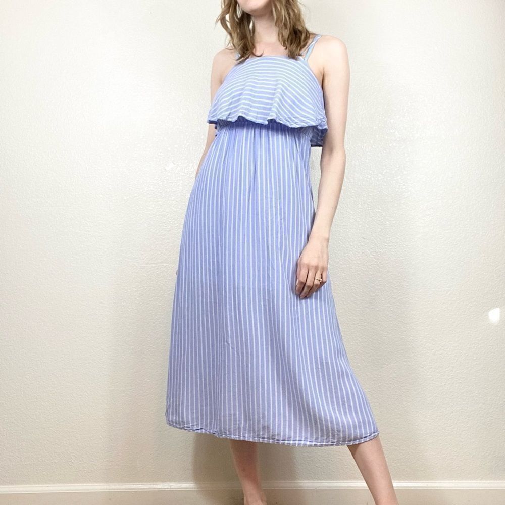 After Market Light Blue & White Striped Midi Dress